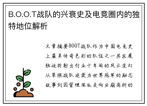 B.O.O.T战队的兴衰史及电竞圈内的独特地位解析