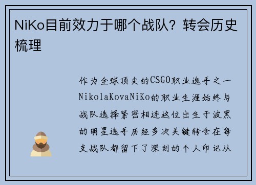 NiKo目前效力于哪个战队？转会历史梳理